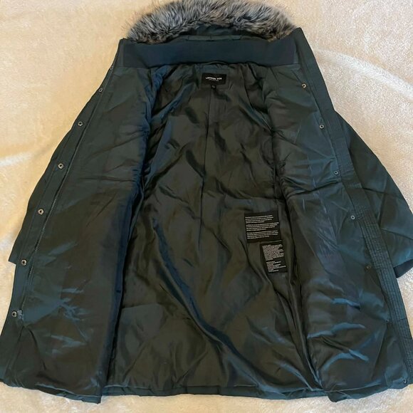 London Fog Faux Fur Trim Hooded Down Fill Coat in Dark Green Color size Large - Picture 4 of 10